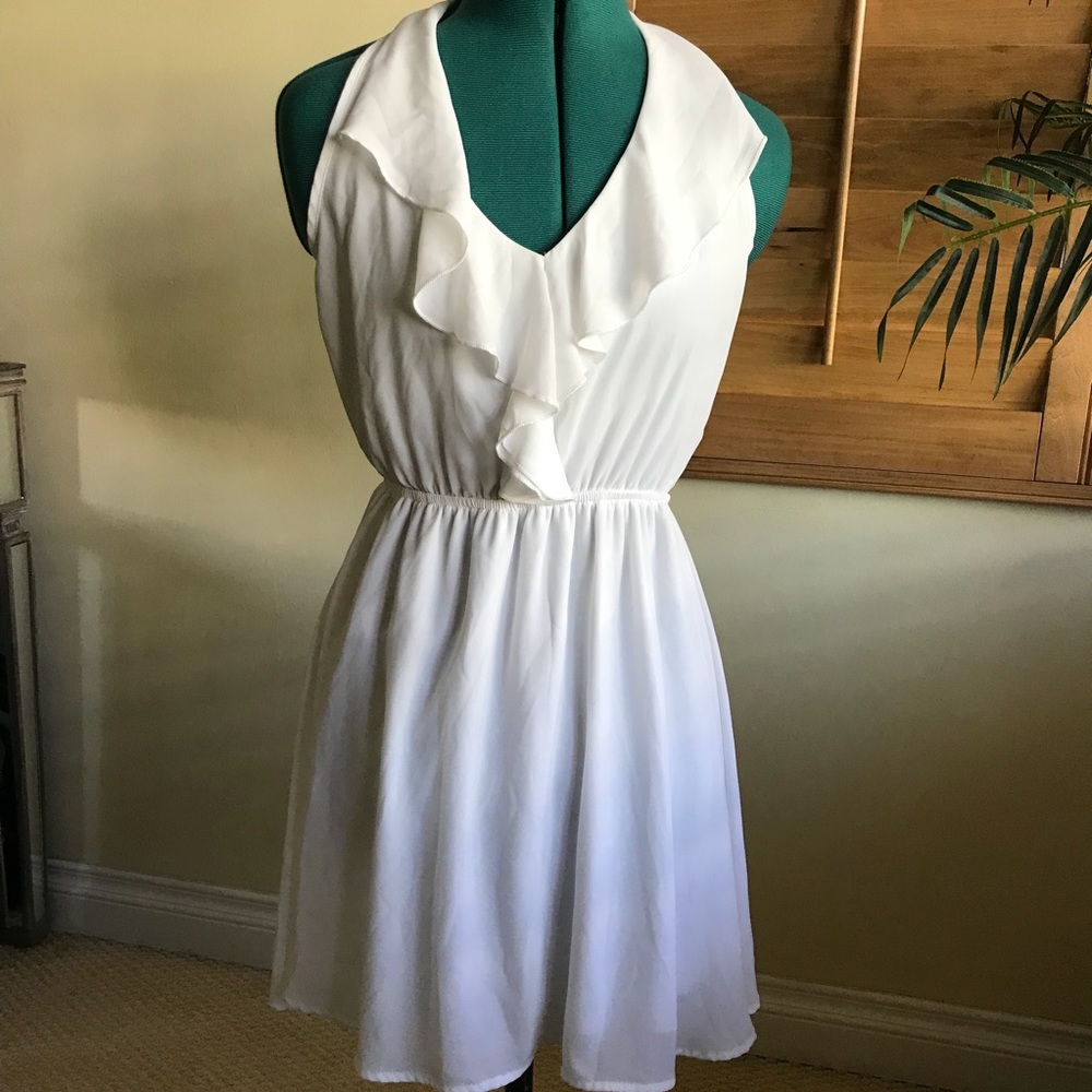 Marilyn Monroe Inspired White Halter Ruffle Dress
